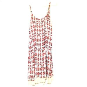 CAbi Small Geometric Print Tank Dress Red/Orange Black Tan Exposed Hem